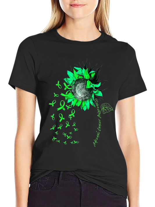 Adrenal Cancer Awareness T-Shirt Sunflower Ribbon Green