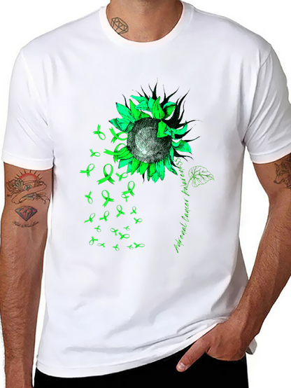 Adrenal Cancer Awareness T-Shirt Sunflower Ribbon Green