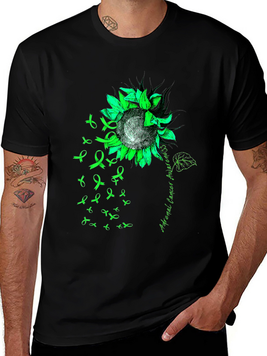 Adrenal Cancer Awareness T-Shirt Sunflower Ribbon Green