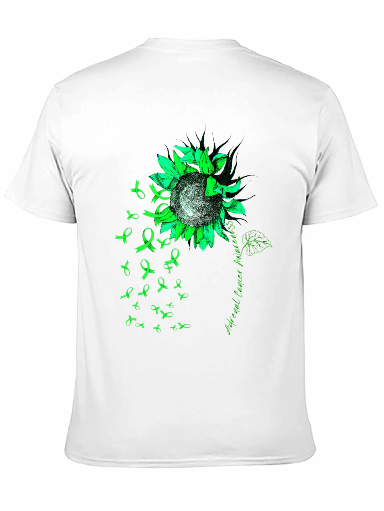 Adrenal Cancer Awareness T-Shirt Sunflower Ribbon Green