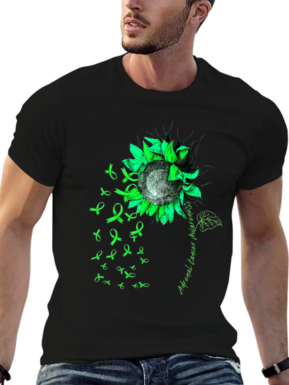 Adrenal Cancer Awareness T-Shirt Sunflower Ribbon Green