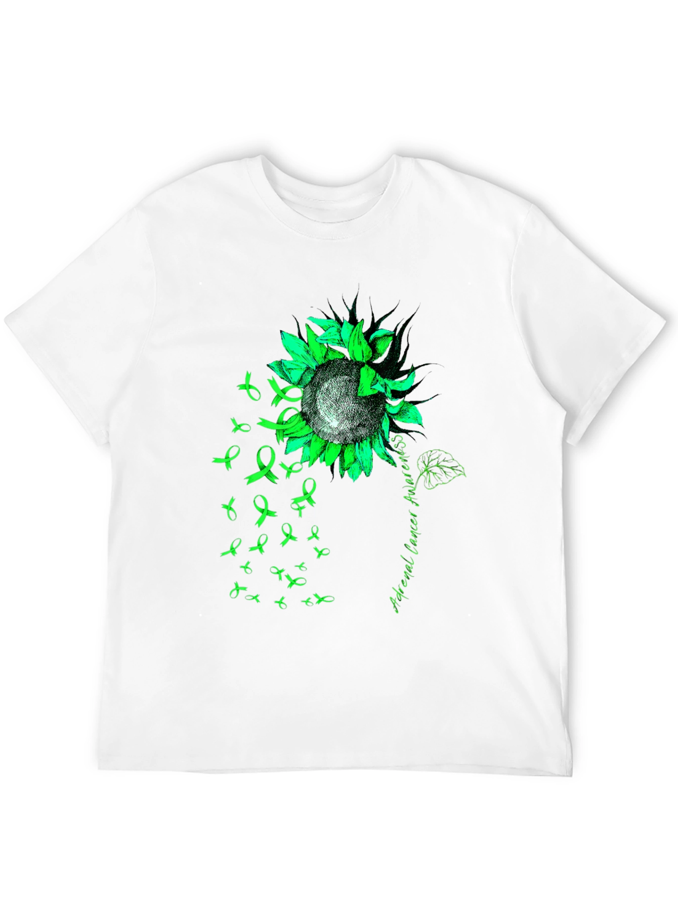 Adrenal Cancer Awareness T-Shirt Sunflower Ribbon Green