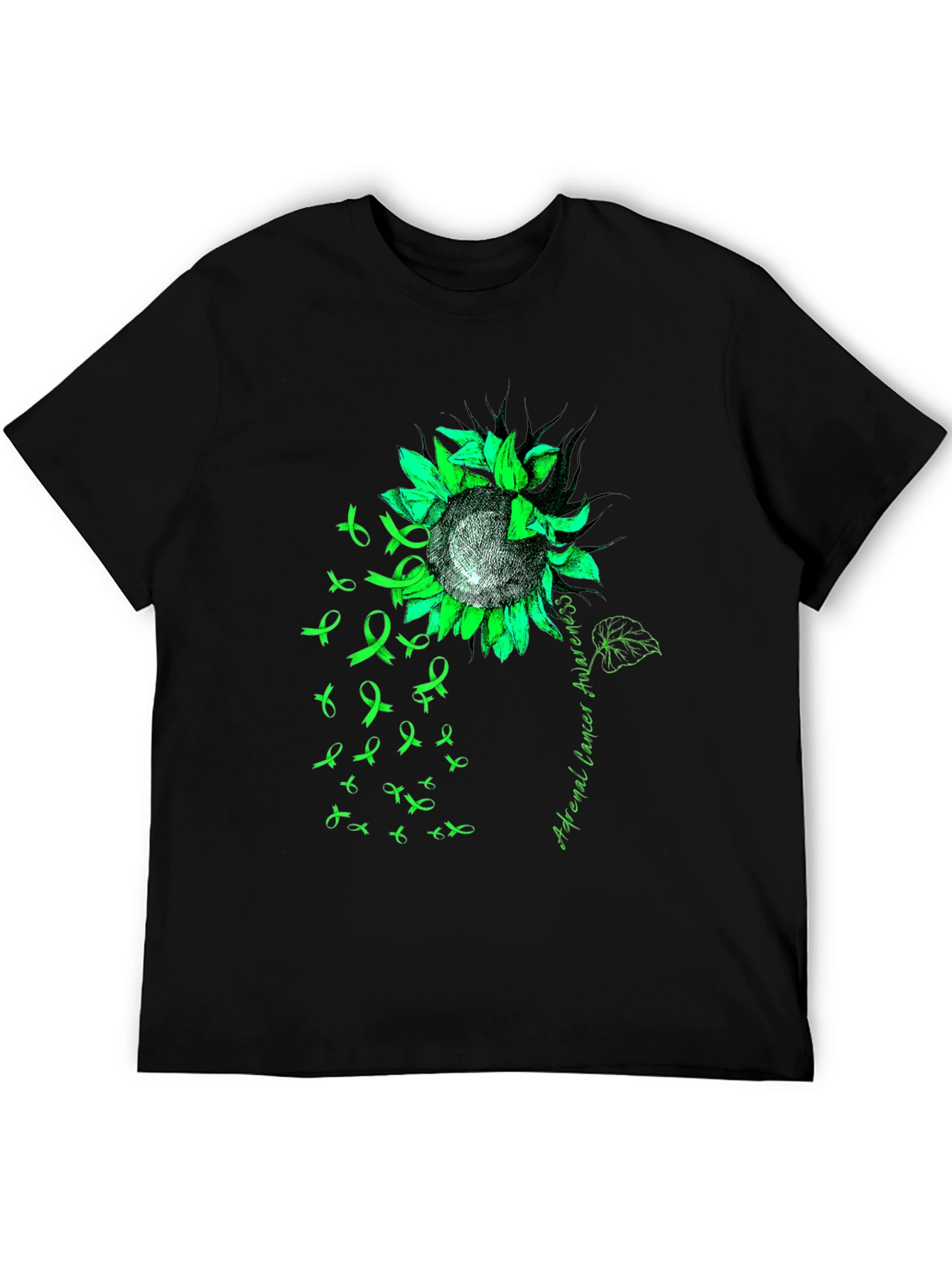 Adrenal Cancer Awareness T-Shirt Sunflower Ribbon Green