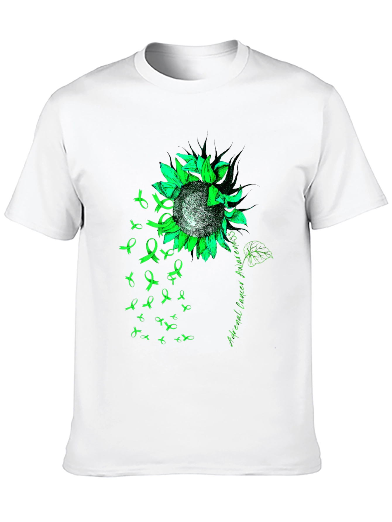 Adrenal Cancer Awareness T-Shirt Sunflower Ribbon Green