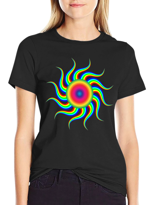 Vibrant Psychedelic Sun Graphic T-Shirt - Black