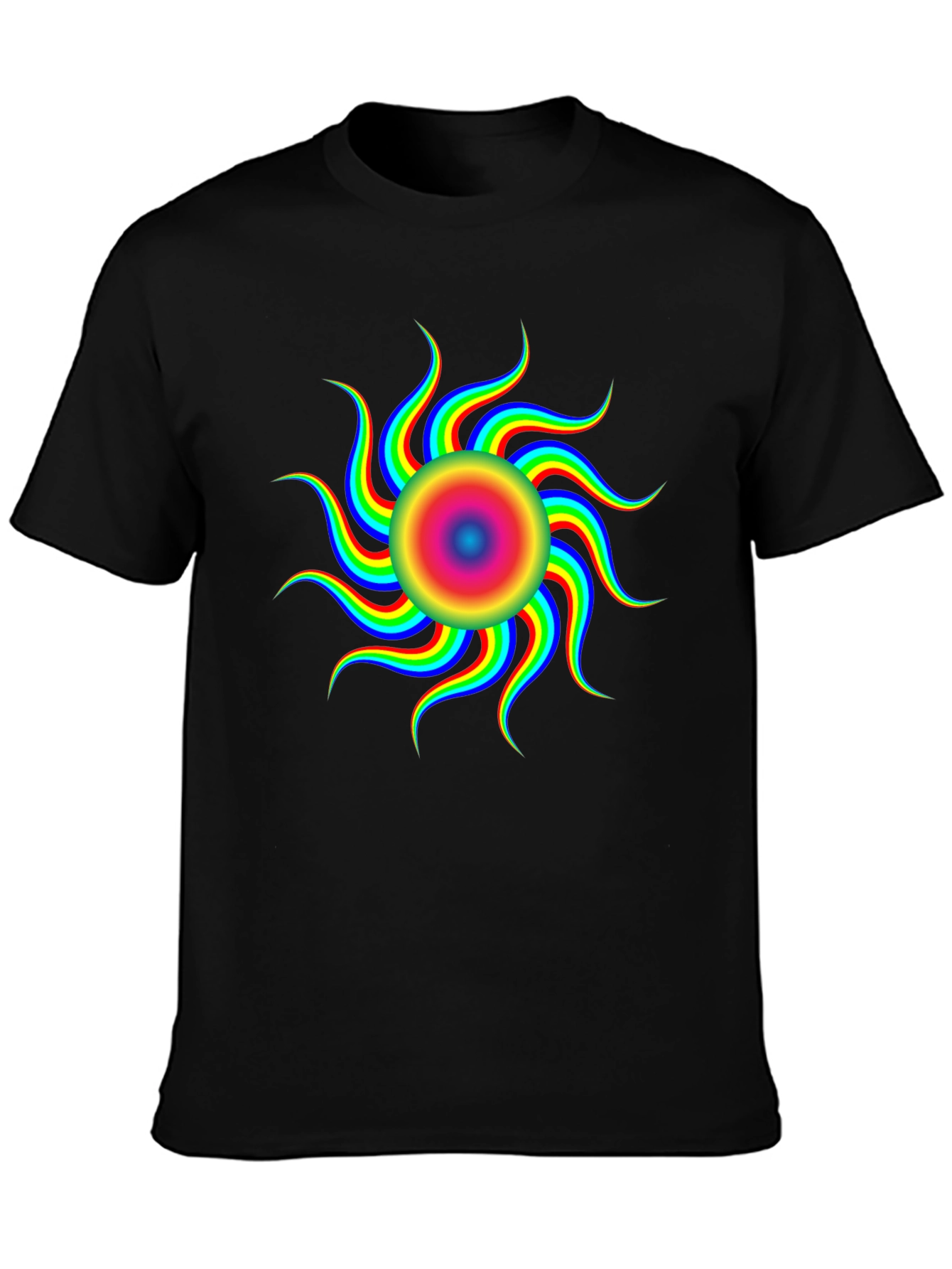 Vibrant Psychedelic Sun Graphic T-Shirt - Black