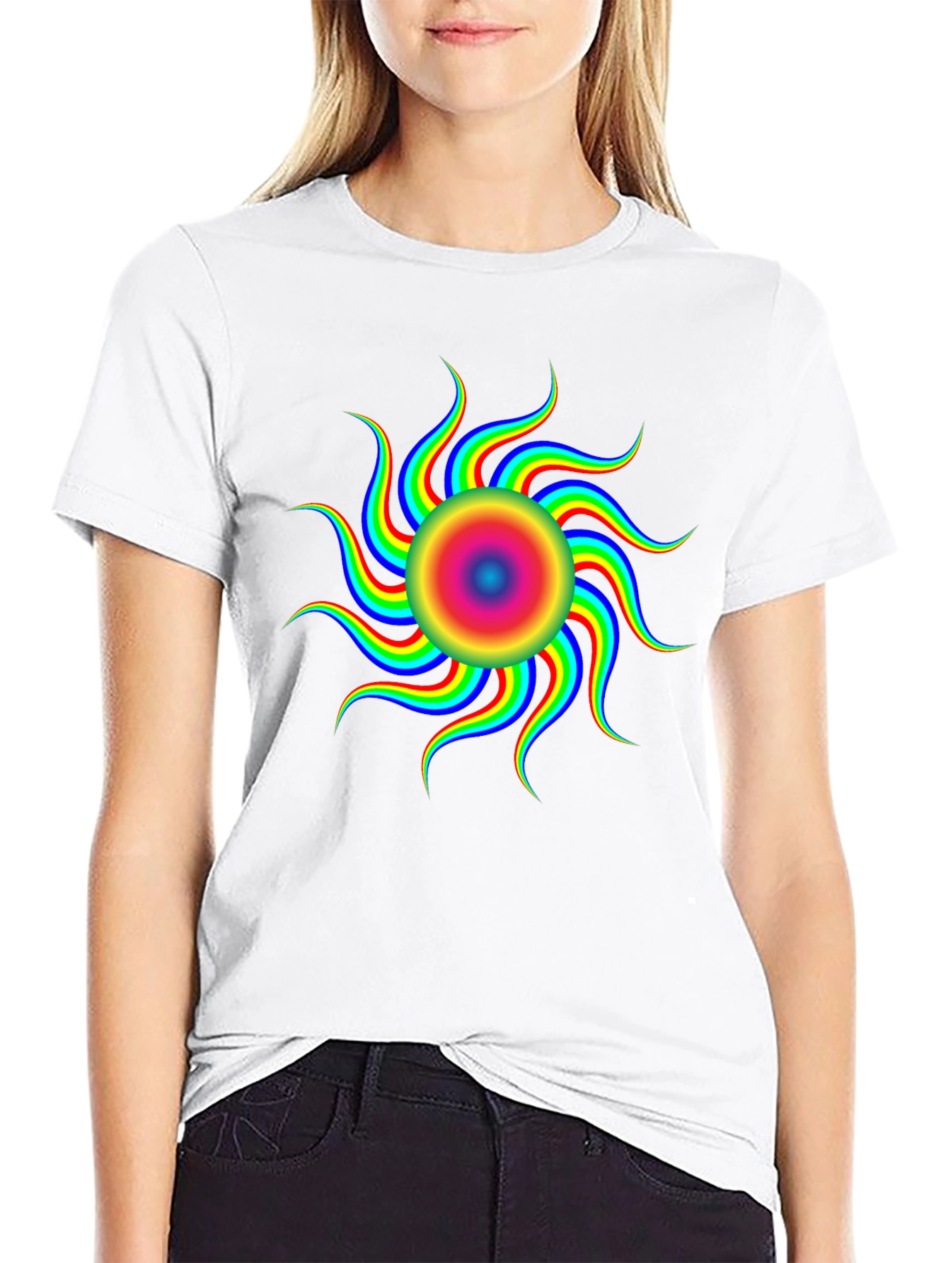 Vibrant Psychedelic Sun Graphic T-Shirt - Black