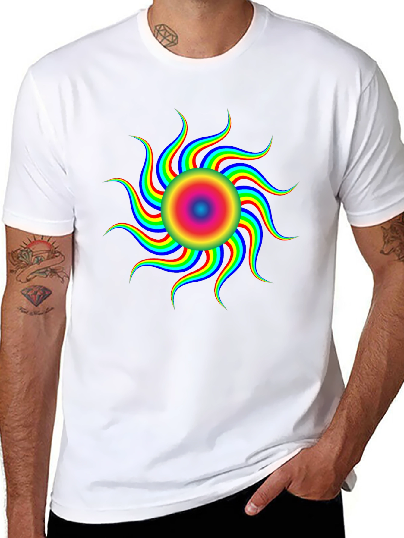 Vibrant Psychedelic Sun Graphic T-Shirt - Black