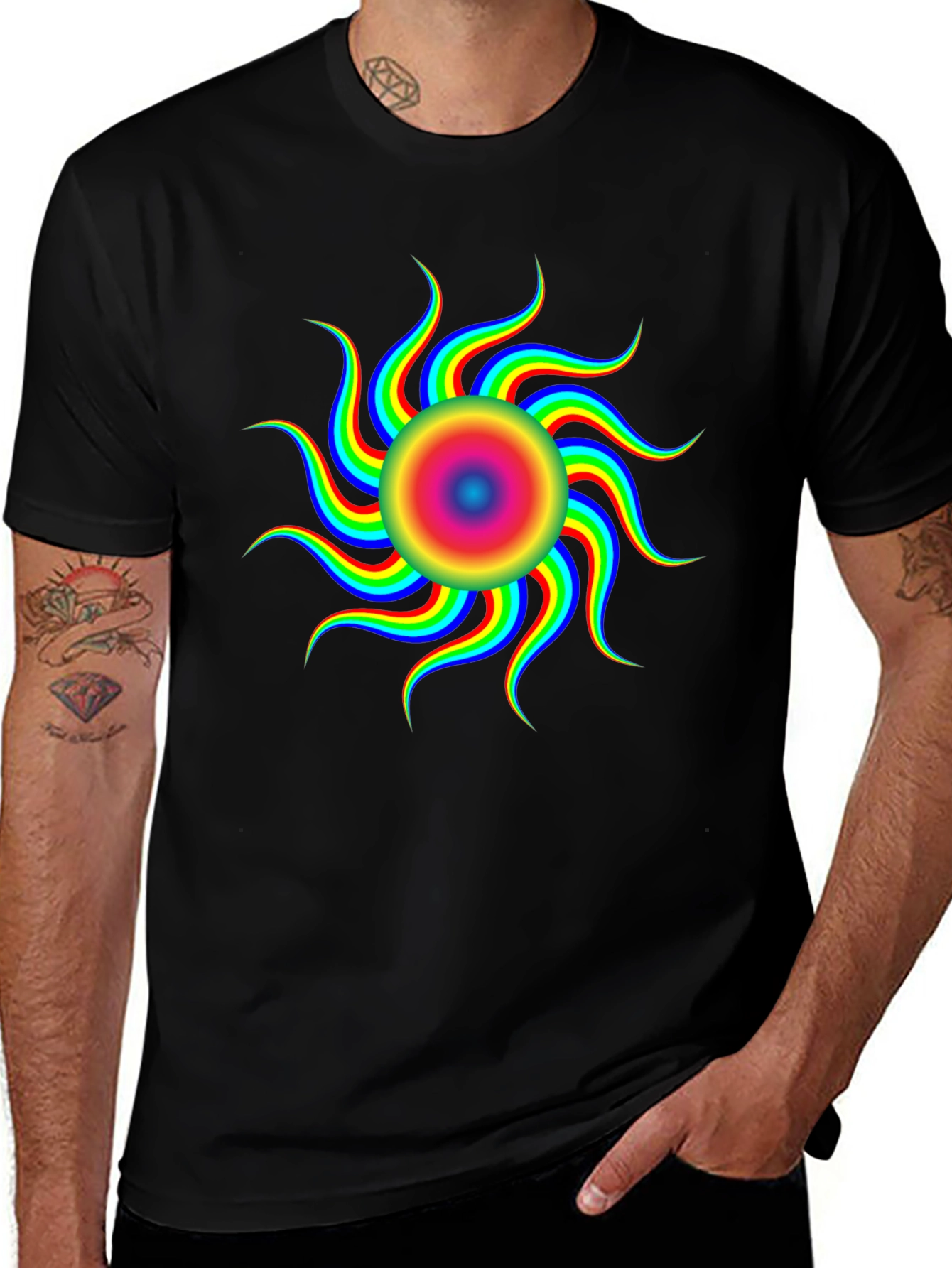 Vibrant Psychedelic Sun Graphic T-Shirt - Black