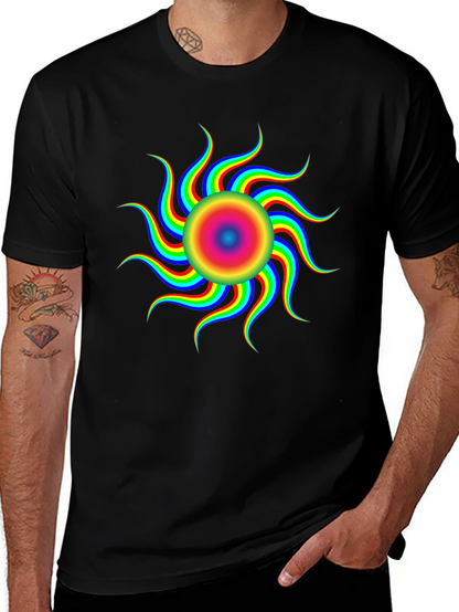 Vibrant Psychedelic Sun Graphic T-Shirt - Black