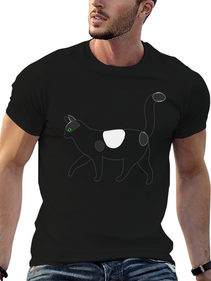 Black T-Shirt with Cat Graphic