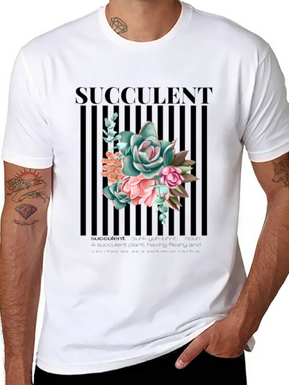 Succulent Graphic Print Black T-Shirt for Men