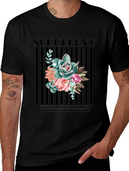 Succulent Graphic Print Black T-Shirt for Men