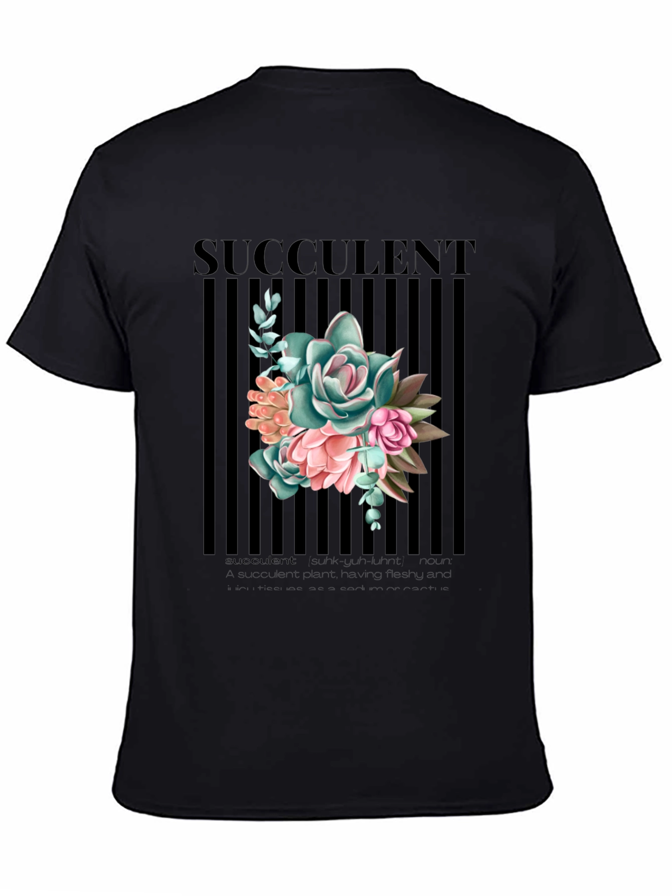 Succulent Graphic Print Black T-Shirt for Men