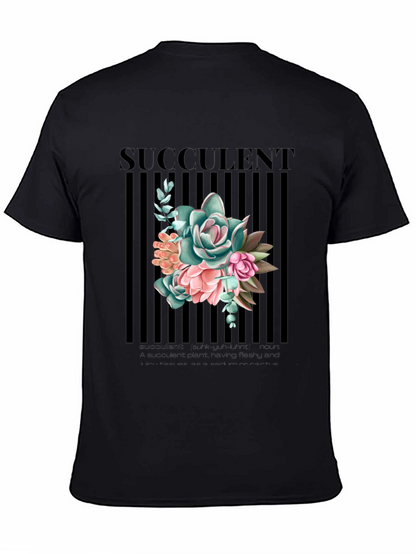 Succulent Graphic Print Black T-Shirt for Men