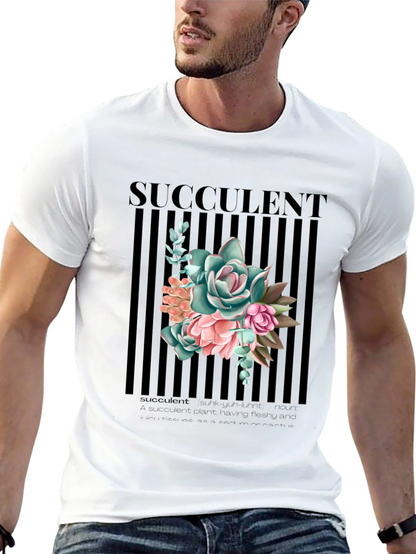 Succulent Graphic Print Black T-Shirt for Men