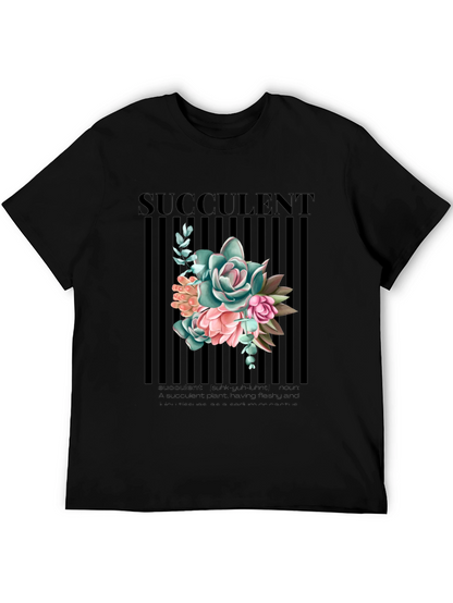 Succulent Graphic Print Black T-Shirt for Men
