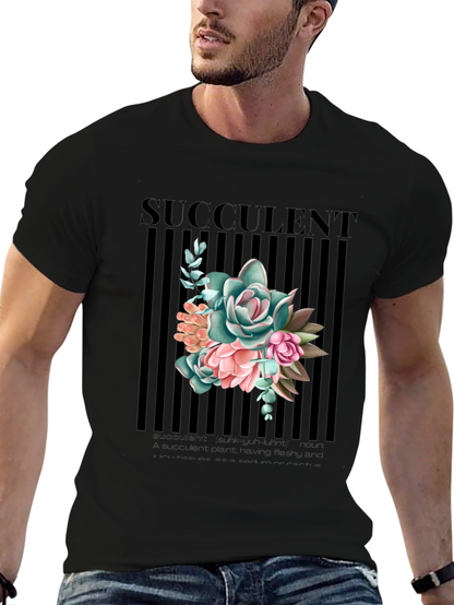 Succulent Graphic Print Black T-Shirt for Men