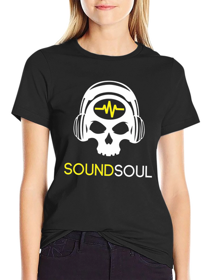 Sound Soul Black T-Shirt - Skull Headphone Design