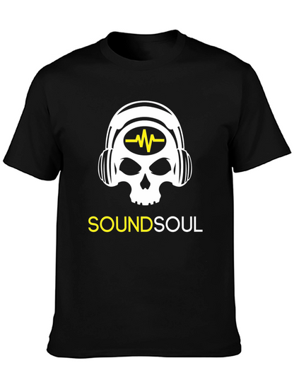 Sound Soul Black T-Shirt - Skull Headphone Design