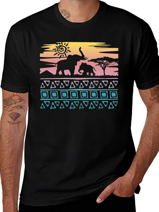 African Sunset Elephant Graphic T-Shirt
