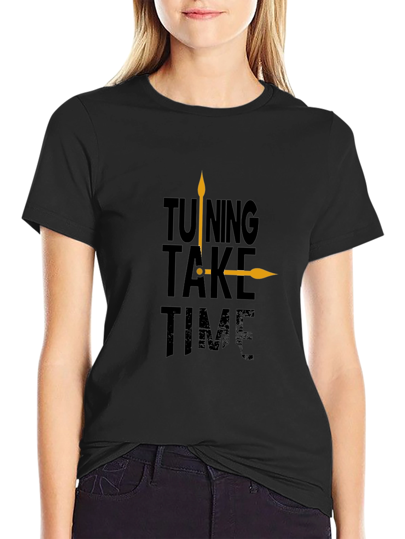 Tuning Take Time Black Graphic Tee - Casual Style