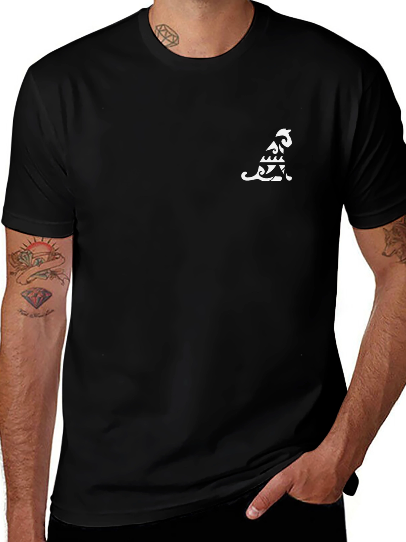 Tribal Cat Graphic Tee - Black Cotton Blend