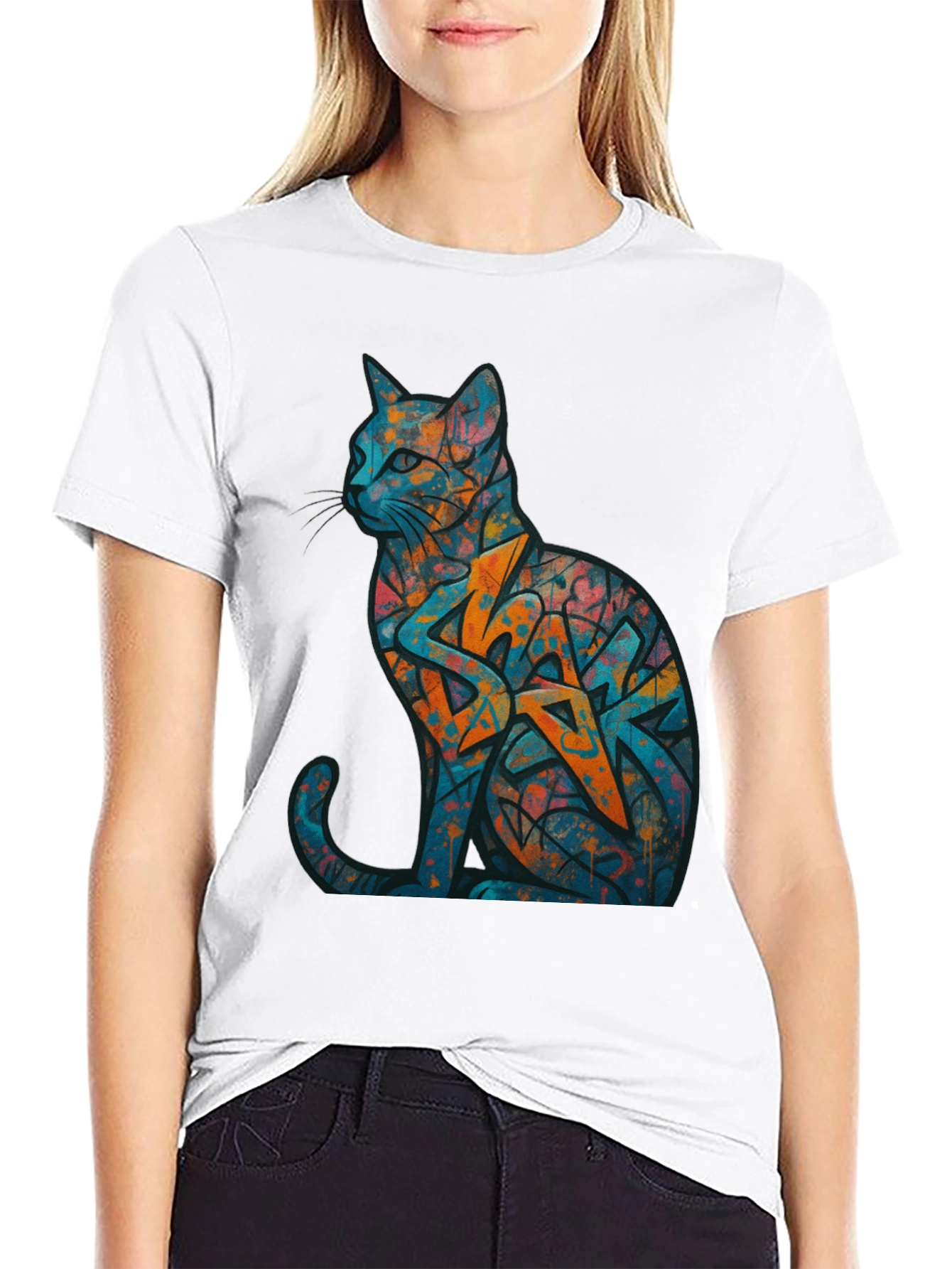Urban Graffiti Cat Graphic Tee