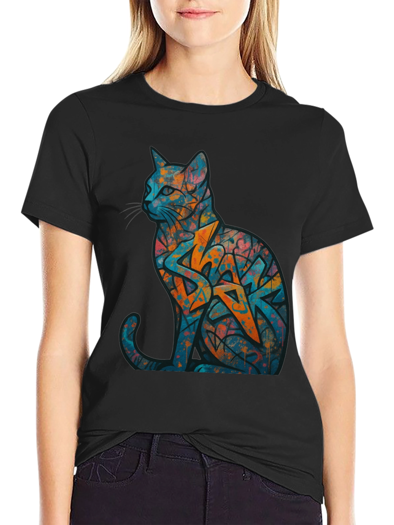 Urban Graffiti Cat Graphic Tee