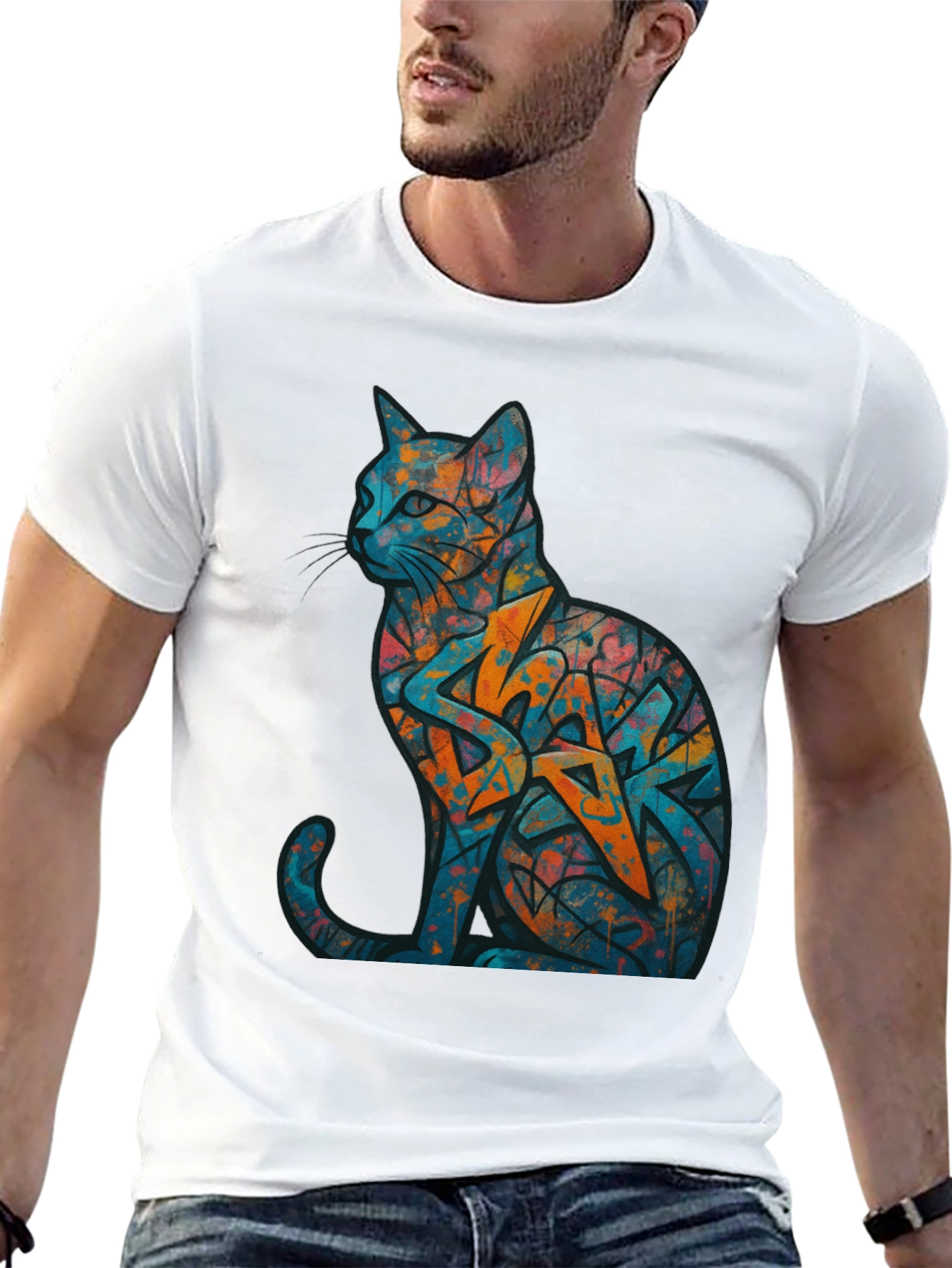 Urban Graffiti Cat Graphic Tee