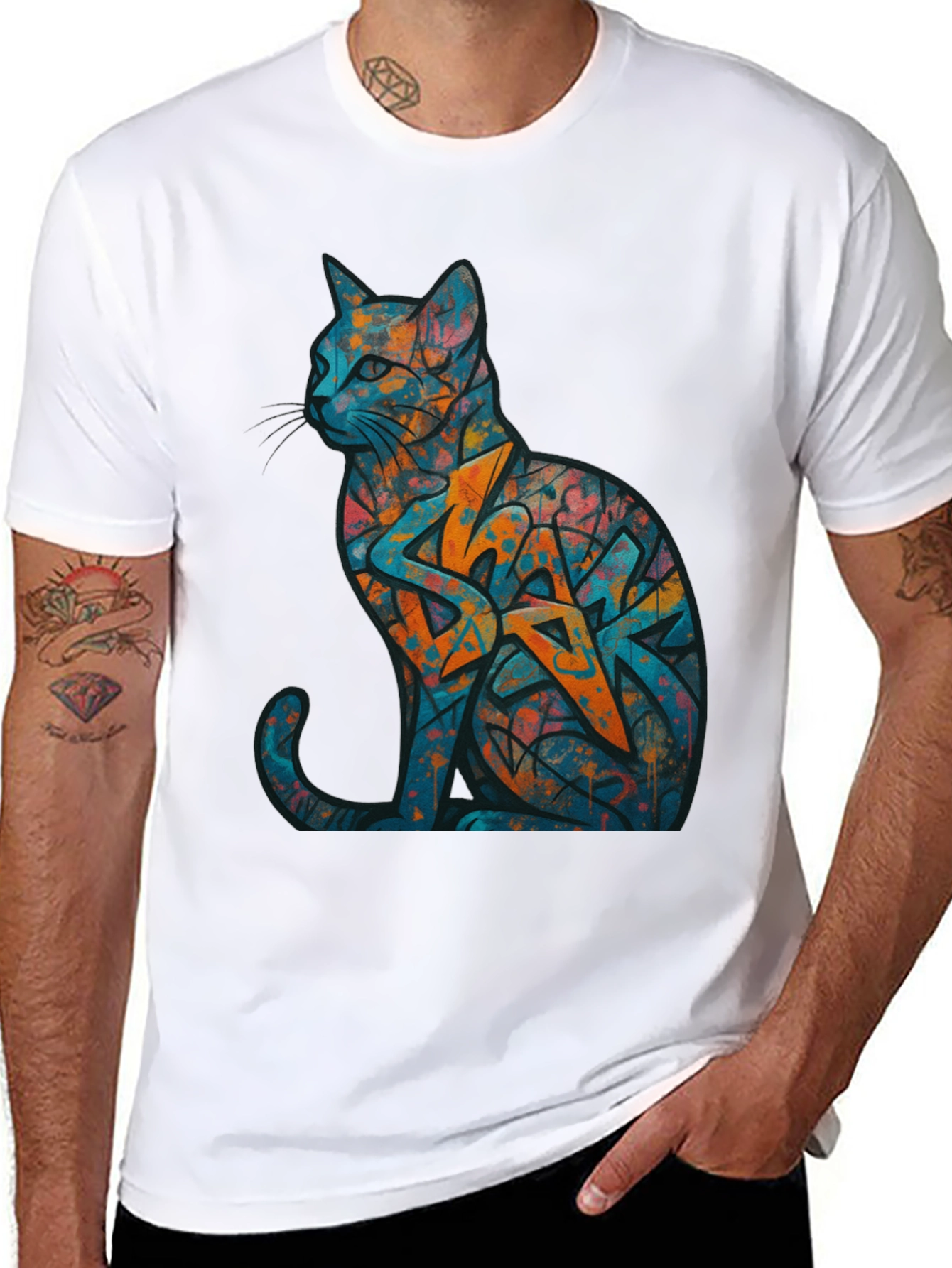 Urban Graffiti Cat Graphic Tee
