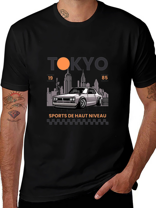 Tokyo Skyline Car Graphic Tee - Sports de Haut Niveau T-Shirt