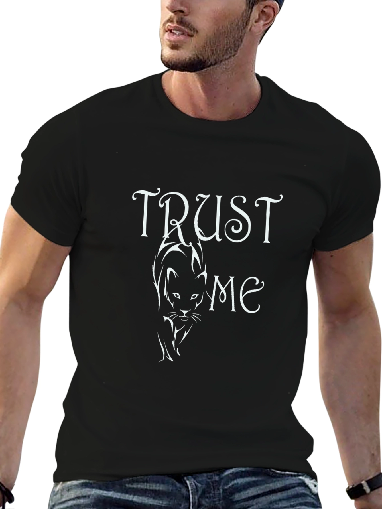 Trust Me Cat Graphic Tee - Black Cotton T-Shirt