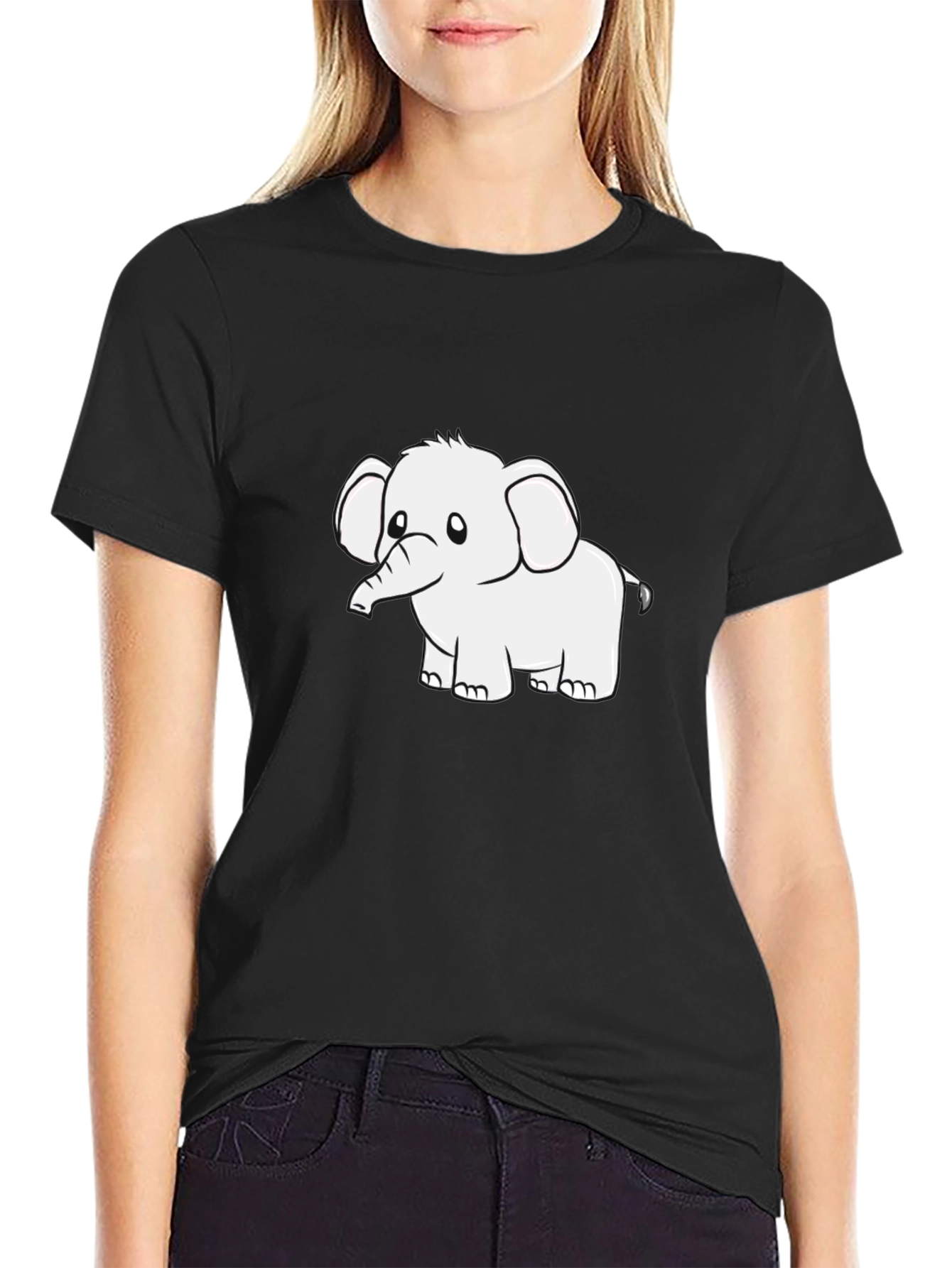 Black Graphic Tee - Cute Elephant Design