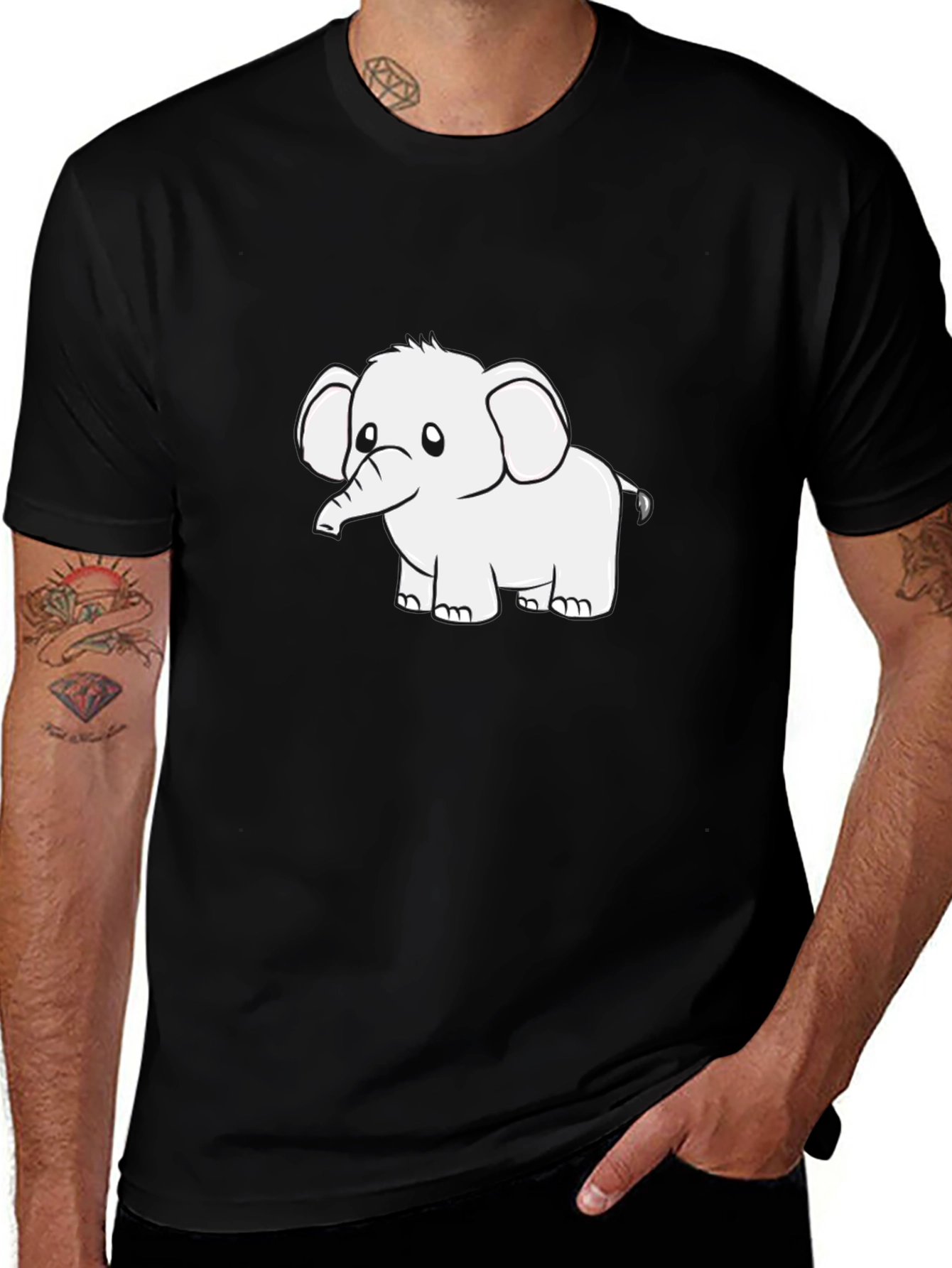 Black Graphic Tee - Cute Elephant Design