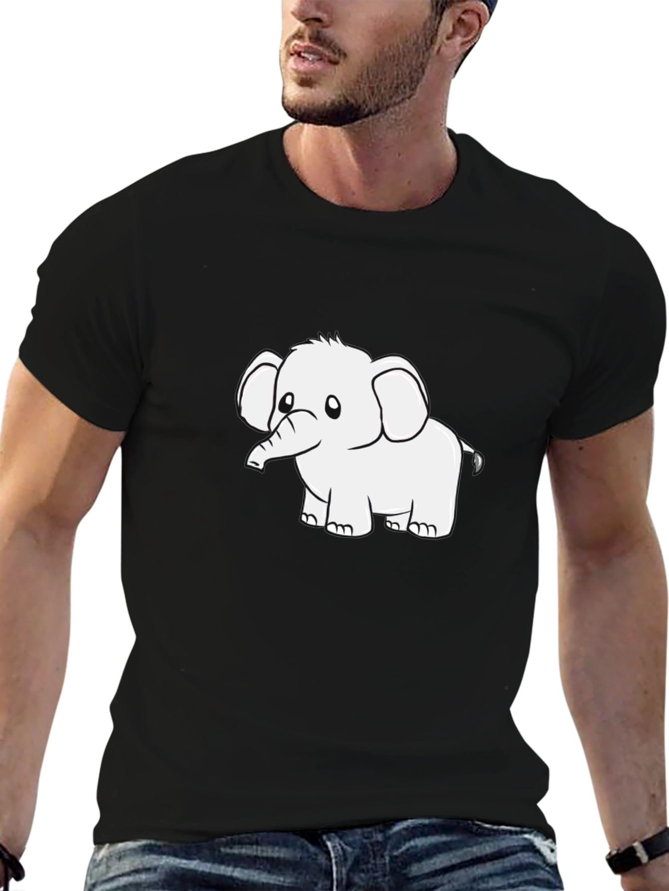 Black Graphic Tee - Cute Elephant Design