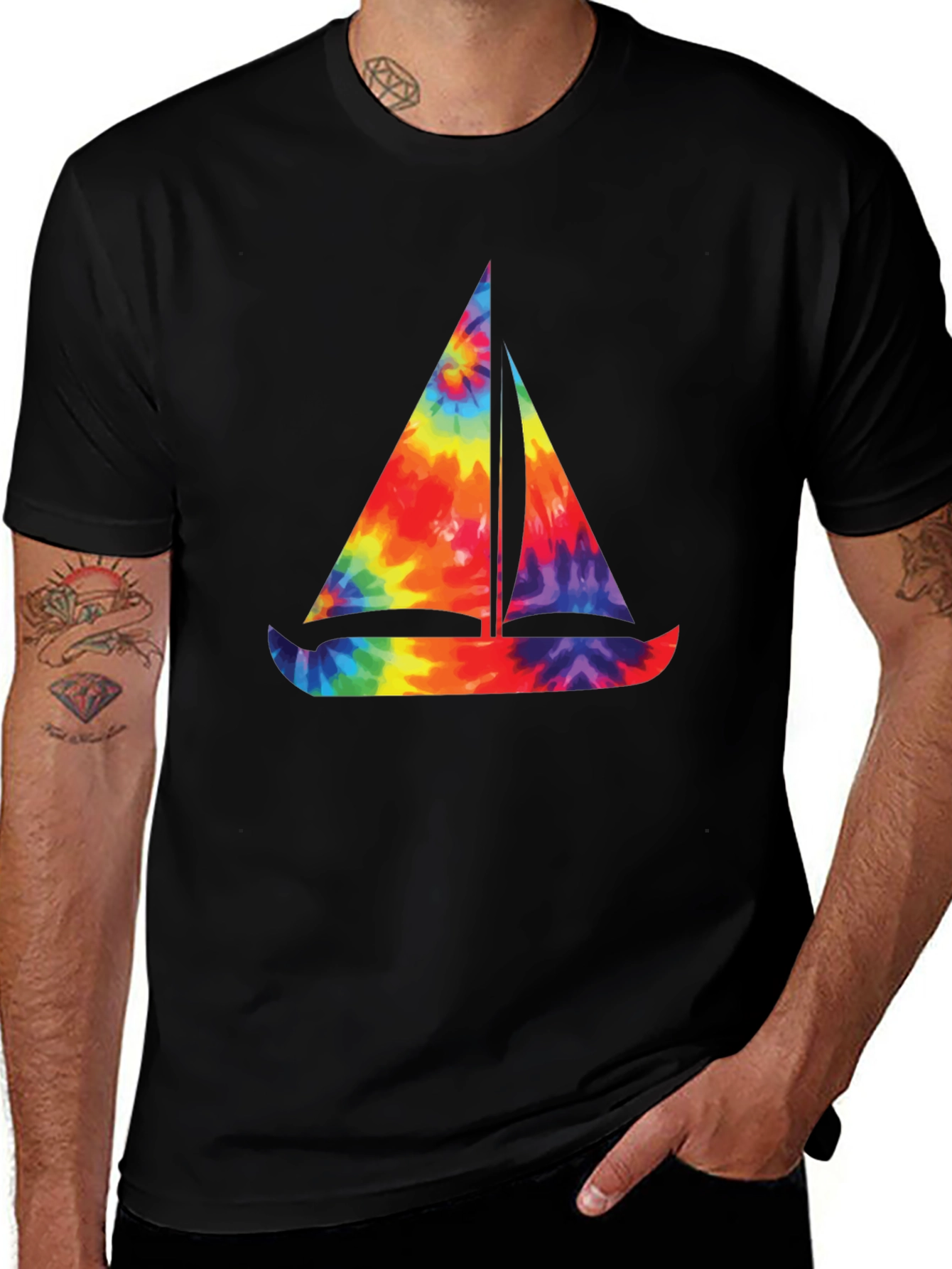 Tie-Dye Sailboat Graphic T-Shirt