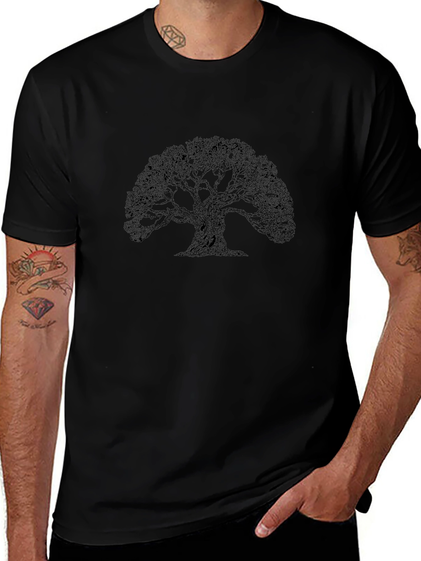 Black T-Shirt with Tree Graphic Print
