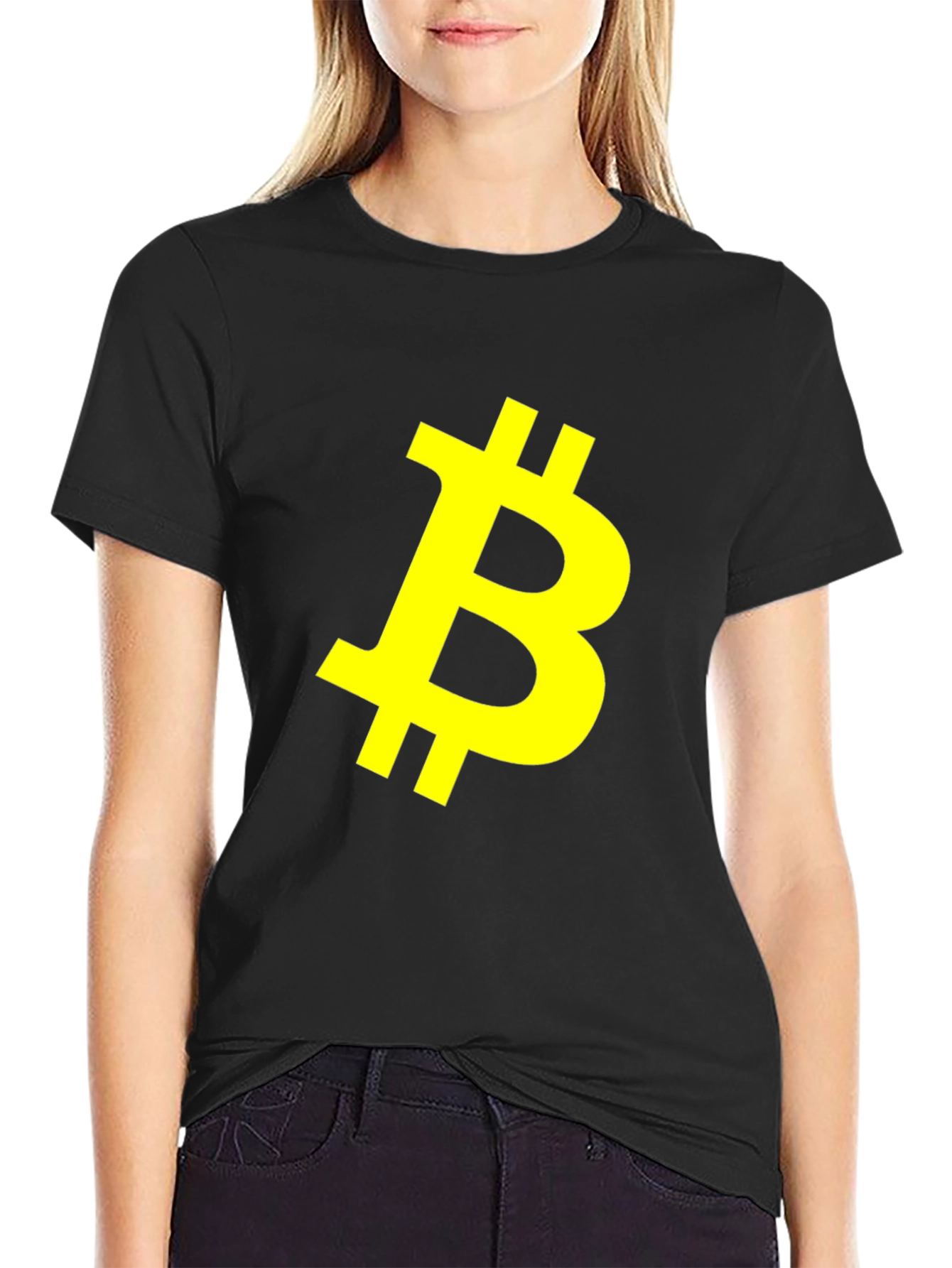 Bitcoin Crypto Yellow Logo Black T-Shirt