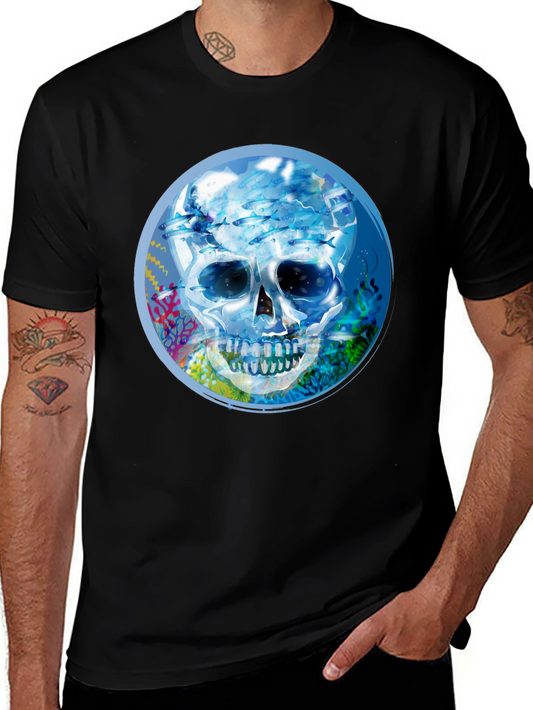 Skull Undersea Print Black T-Shirt