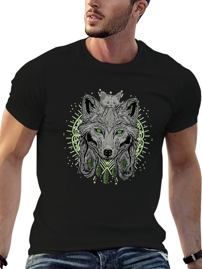 Wolf & Cat Graphic Tee - Black T-Shirt