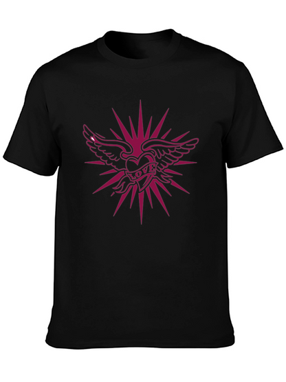 Winged Heart Love Graphic Black T-Shirt