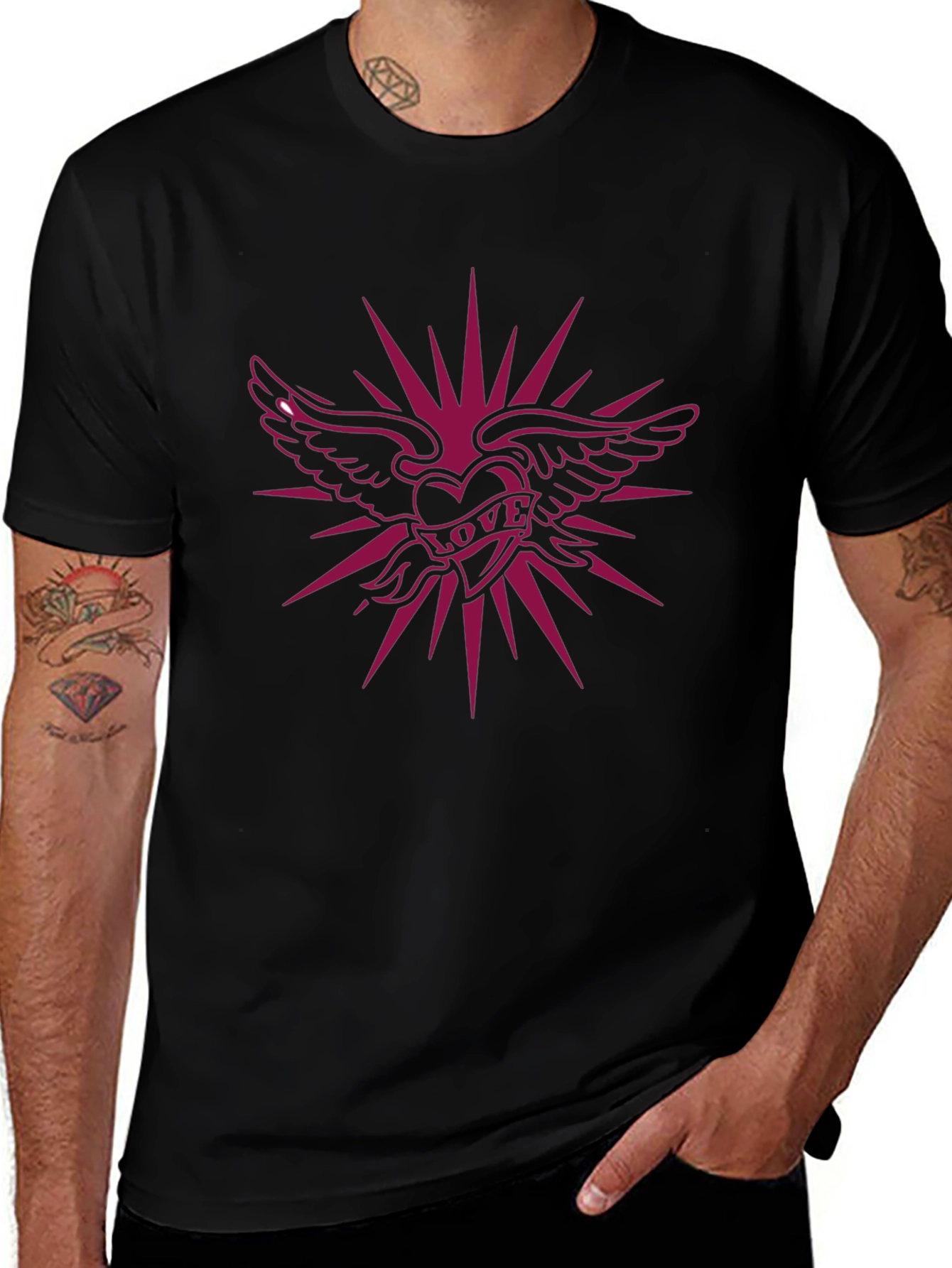 Winged Heart Love Graphic Black T-Shirt