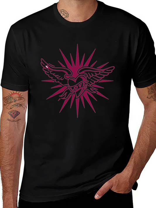 Winged Heart Love Graphic Black T-Shirt