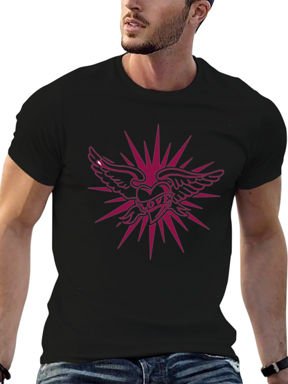 Winged Heart Love Graphic Black T-Shirt