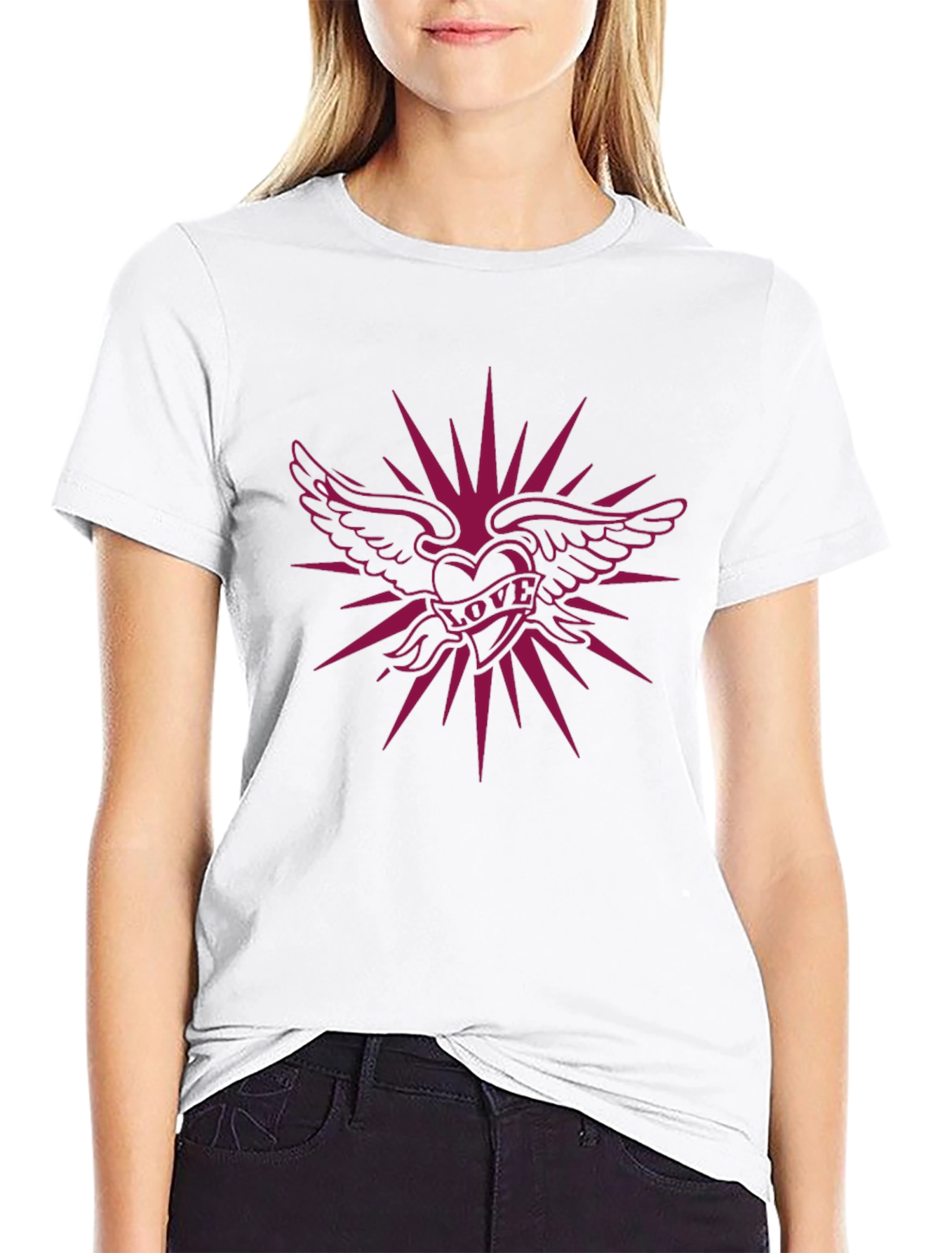 Winged Heart Love Graphic Black T-Shirt