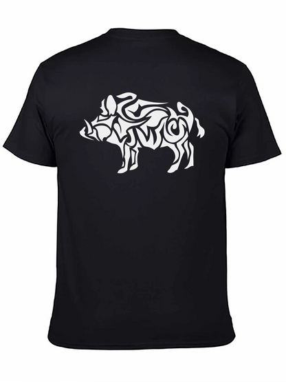 Tribal Boar Graphic Tee - Black Cotton T-Shirt