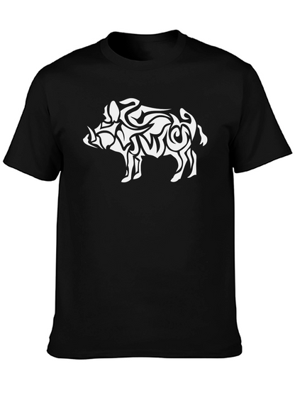 Tribal Boar Graphic Tee - Black Cotton T-Shirt