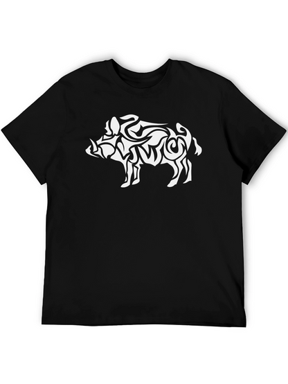 Tribal Boar Graphic Tee - Black Cotton T-Shirt