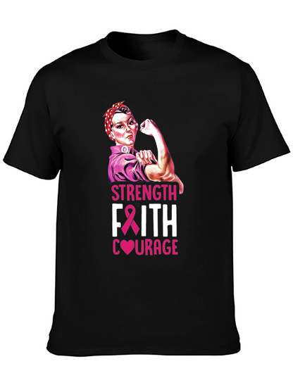 Strength Faith Courage Breast Cancer Awareness T-Shirt